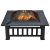 32” Outdoor Fire Pit Metal Square Firepit with Spark Screen Cover, Log Grate, and Poker