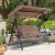 3 Persons Luxury Outdoor Porch Swing Chair With Cup Holders, Cushions, Pillows, Canopy Adjustable