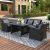 4-Piece Conversation Set Black Wicker Furniture Sofa Set with Dark Grey Cushions Outdoor Patio Furniture Set