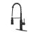 Modern Stainless Steel Kitchen Sink Faucet with Single Handle and Spray Functionality.