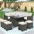 8 Piece Outdoor Conversation Set, Dining Table Chair with Ottoman, Cushions Patio Furniture Set