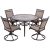 Outdoor 5 Piece Dining Set Patio Furniture, Aluminum Swivel Rocker Chair Sling Chair Set with 46 inch Round Mosaic Tile Top Aluminum Table